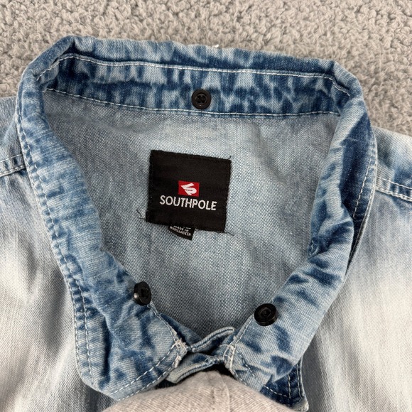 Vintage Southpole Denim Jacket Mens 5XB Blue Hooded Button Front Streetwear Y2K - Picture 7 of 13